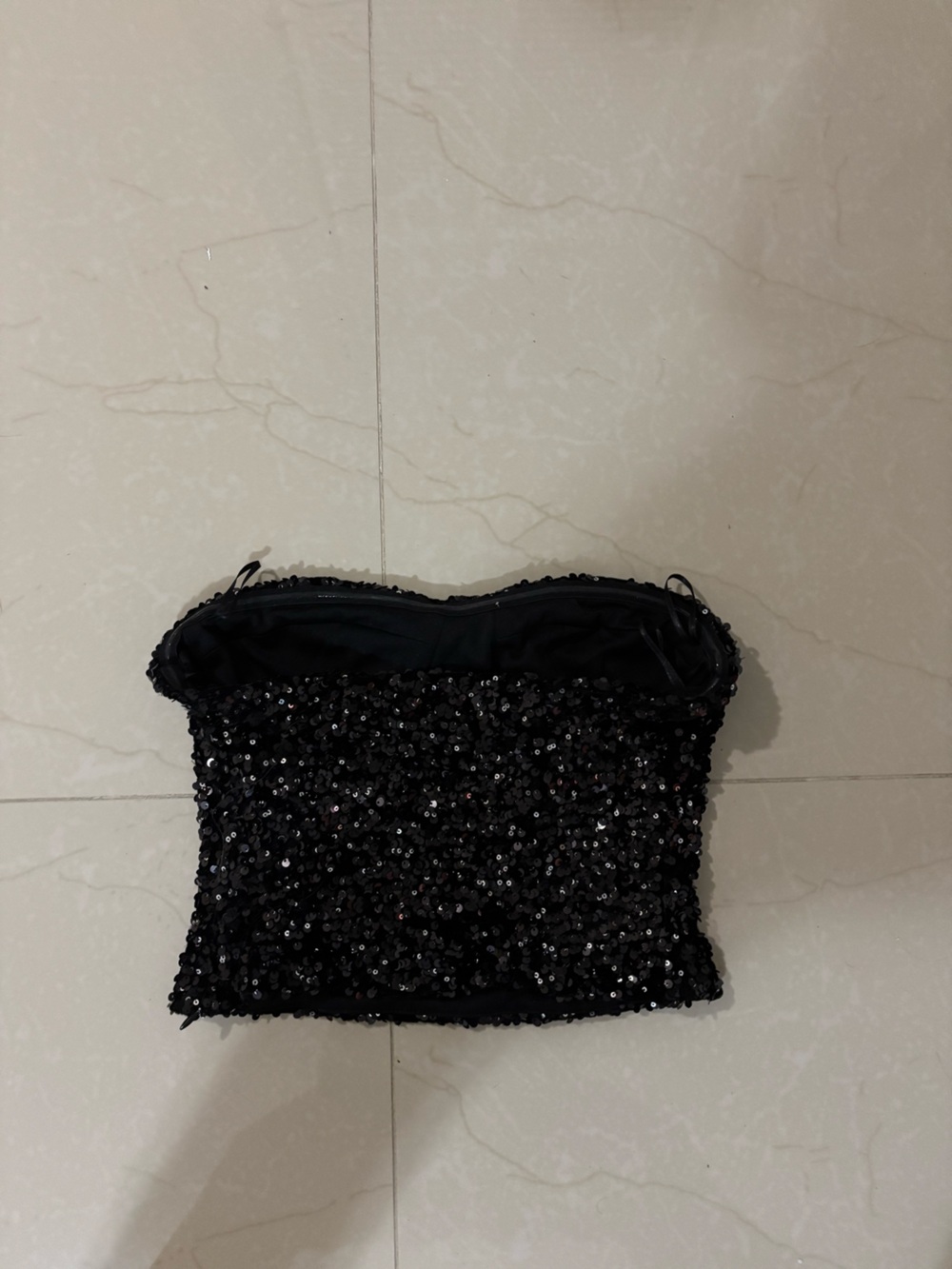 Black Sequin Strapless top - Picture 2 of 3